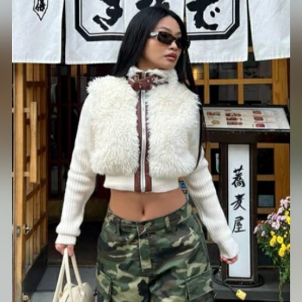 Cropped Faux Fur Cardigan